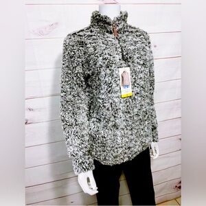 XL Weatherproof & warm, frosty tipped gray Sherpa 1/4 Zip Womens Pullover. SOFT!